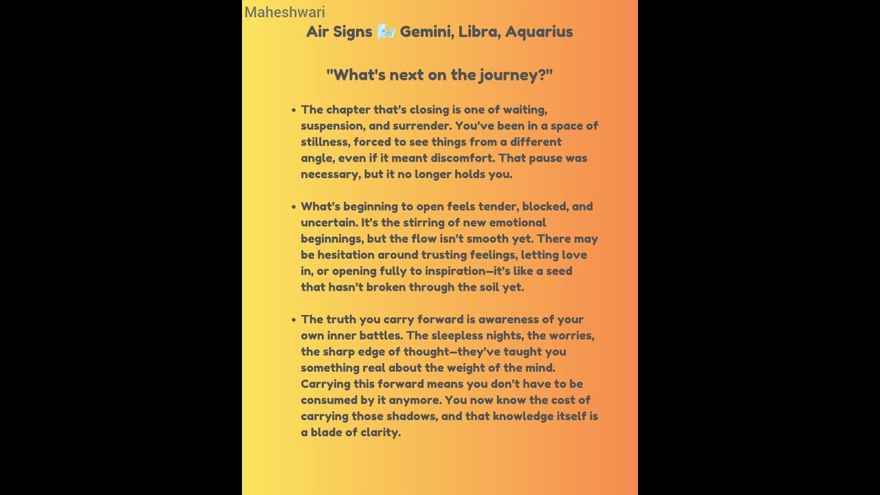 No momento, você está visualizando Air Signs 🌬️ Gemini ♊, Libra ♎, Aquarius ♒ “What’s next?” tarot predictions || Maheshwari Tarot ||
