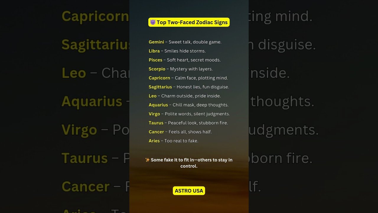 No momento, você está visualizando 😈 Top Two-Faced Zodiac Signs #zodiac #zodiacsigns #astrology #astrologysigns #shorts #tarot