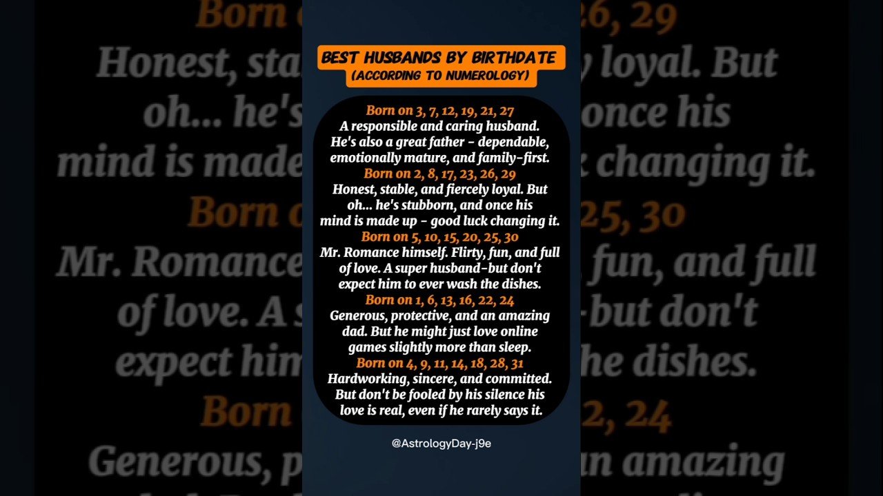 No momento, você está visualizando Best Husbands by Birthdate | Numerology Secrets of Marriages Compatibility #zodiac #astrology #tarot
