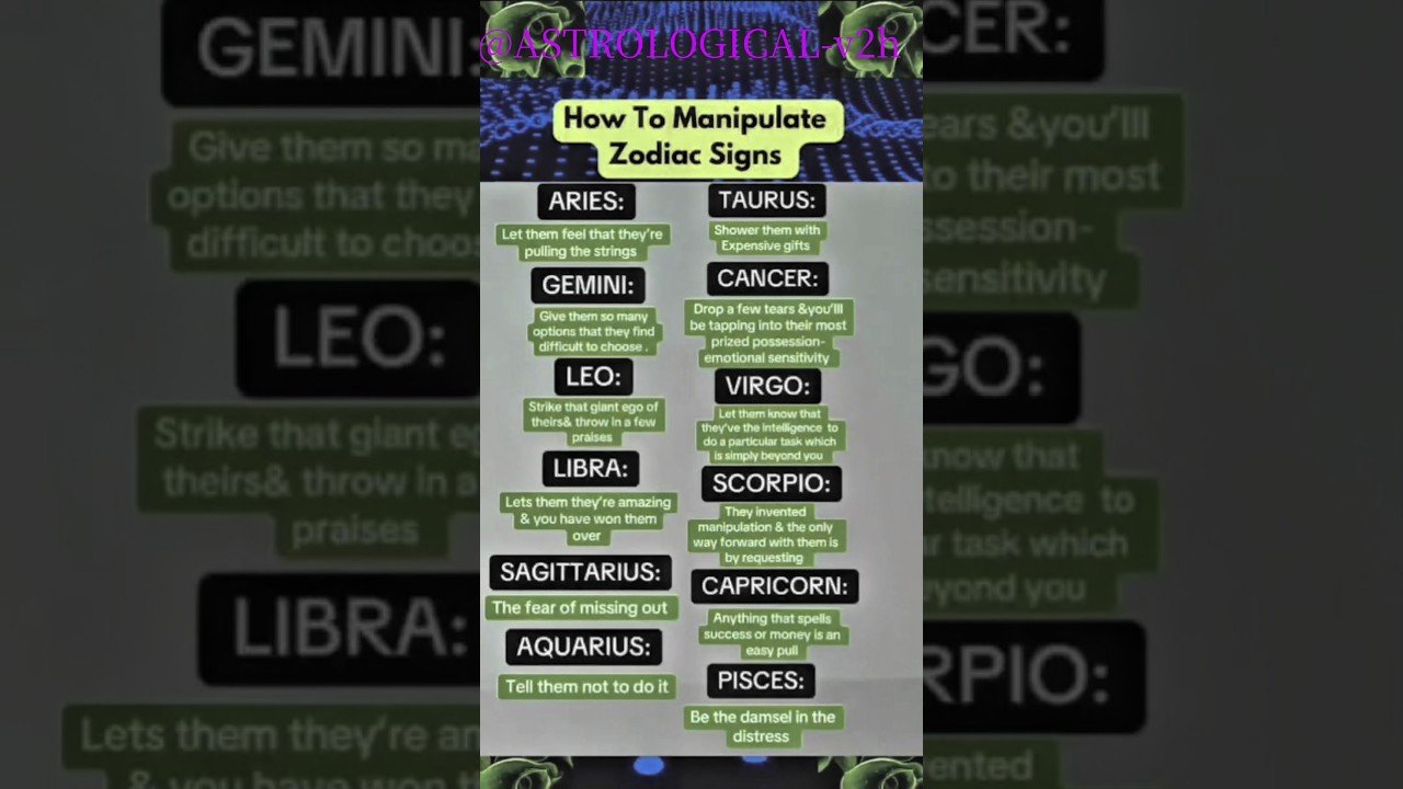 No momento, você está visualizando How to Manipulate Zodiac Sign #tarot #tarotastro #astrologysign #zodiacsign #zodiac #astrology