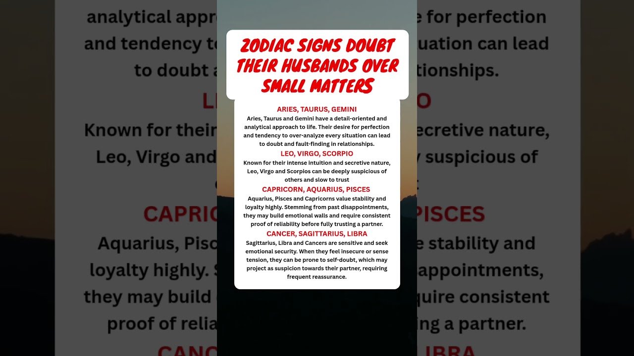No momento, você está visualizando Zodiac Signs Doubt their Husbands Over small Matters #tarot #horoscope #zodiac #astrology #fyp