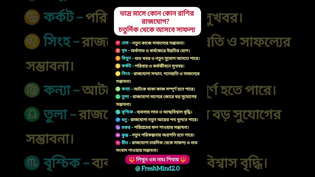 No momento, você está visualizando ভদ্র মাসে কোন কোন রাশির রাজযোগ? চতুর্দিক থেকে আসবে সাফল্য! #astrology #horoscope #tarot