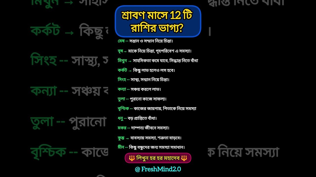No momento, você está visualizando শ্রাবন মাসের ১২ টি রাশির ভাগ্য? #zodiac #zodiacsigns #astrology #horoscope #tarot