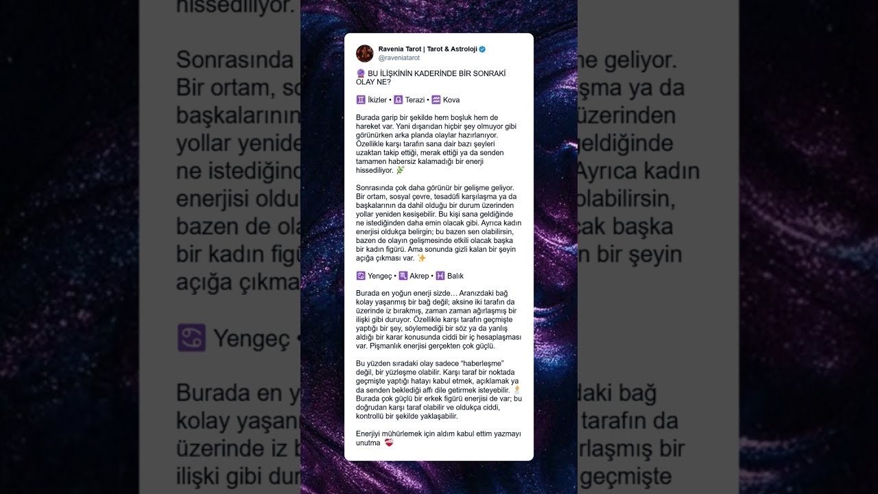 No momento, você está visualizando 🔮 Bu İlişkinin Kaderindeki Bir Sonraki Olay Ne? #tarot #astroloji #fyp #aşk #burçlar #gündem #açılım