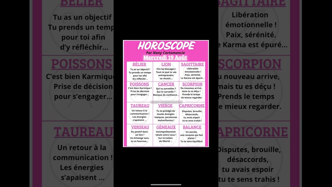 No momento, você está visualizando 🔮HOROSCOPE DU MERCREDI 19 AOÛT. #oracleamour #guidance #astrology #tarot #voyanceactualite