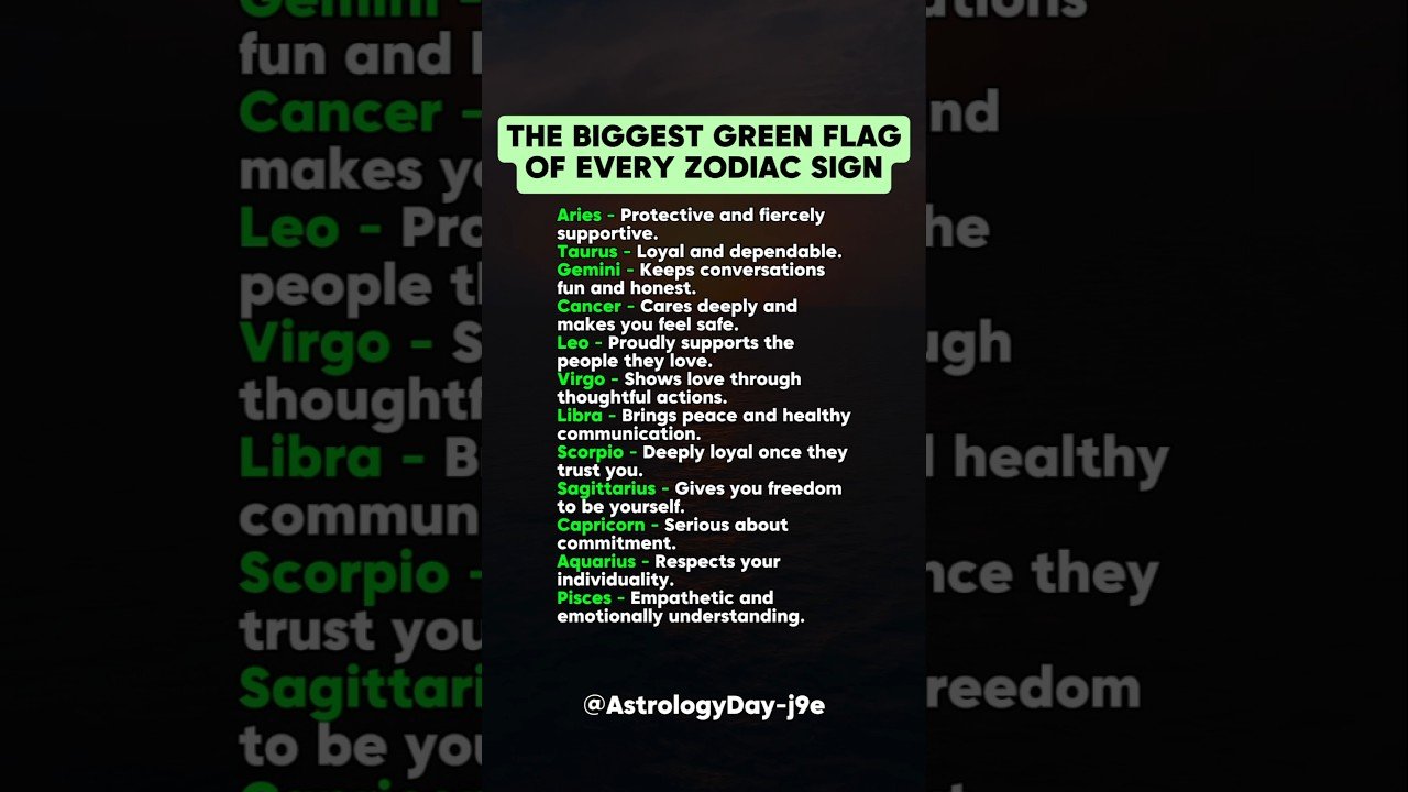 No momento, você está visualizando GREEN FLAG OF EVERY ZODIAC SIGN #zodiac #zodiacsigns #astrology #horoscope #tarot