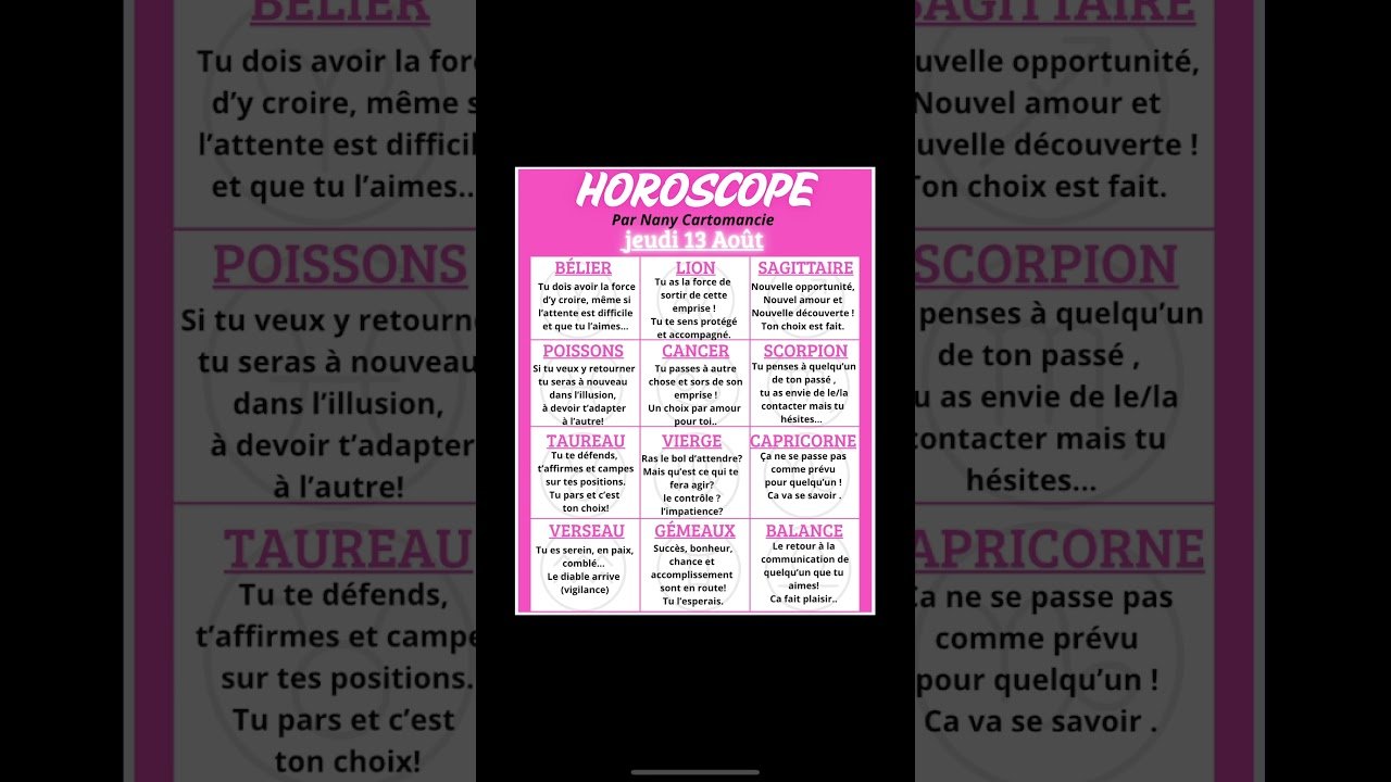 No momento, você está visualizando 🔮HOROSCOPE DU JEUDI 13 AOÛT. #oracleamour #guidance #astrology #tarot #voyanceactualite