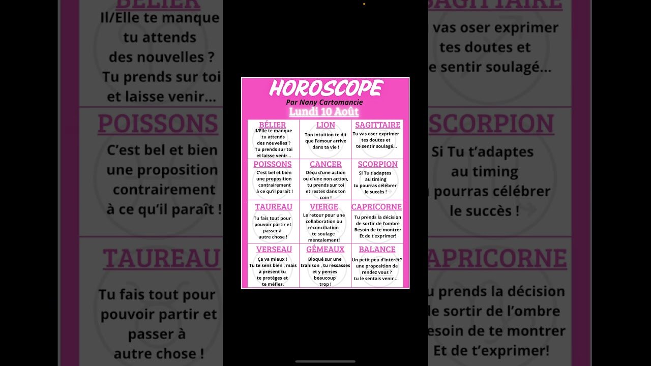 No momento, você está visualizando 🔮HOROSCOPE DU LUNDI 10 AOÛT. #oracleamour #guidance #astrology #tarot #voyanceactualite