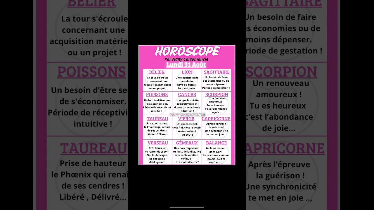 No momento, você está visualizando 🔮HOROSCOPE DU LUNDI 31 AOÛT. #oracleamour #guidance #astrology #tarot #voyanceactualite