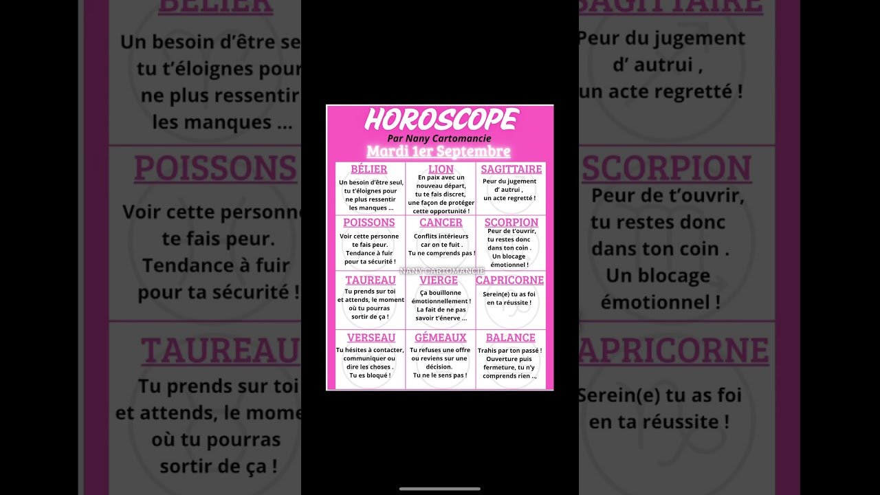 No momento, você está visualizando 🔮HOROSCOPE DU MARDI 1er SEPTEMBRE. #oracleamour #guidance #astrology #tarot #voyanceactualite