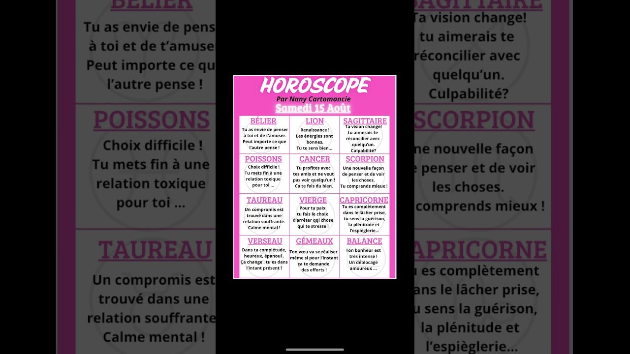 No momento, você está visualizando 🔮HOROSCOPE DU SAMEDI 15 AOÛT. #oracleamour #guidance #astrology #tarot #voyanceactualite