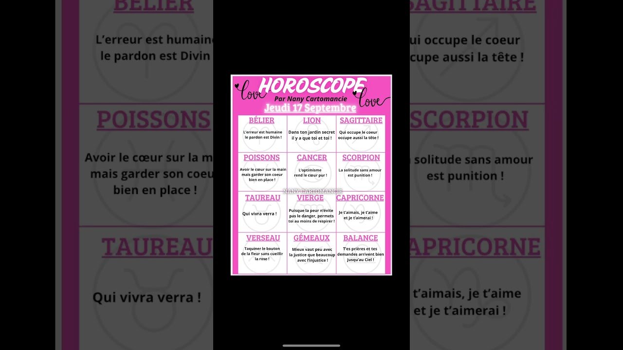 No momento, você está visualizando 🔮HOROSCOPE DU JEUDI 17  SEPTEMBRE. #oracleamour #guidance #astrology #tarot #voyanceactualite