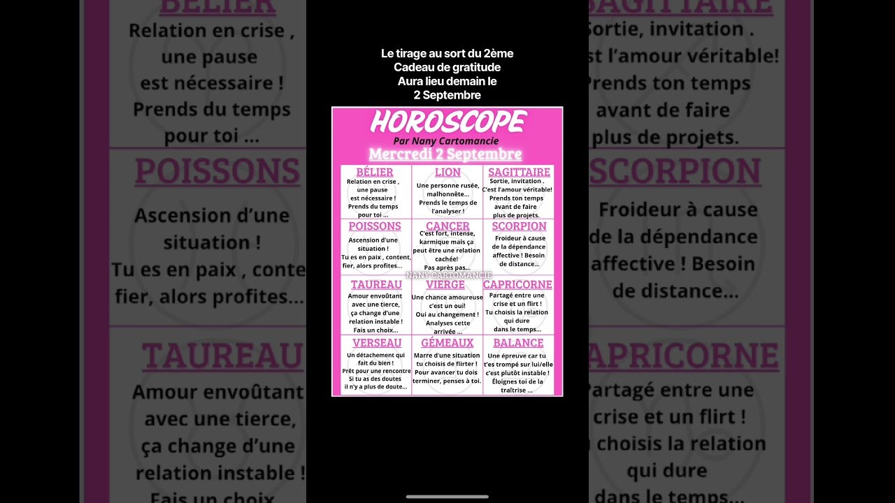 No momento, você está visualizando 🔮HOROSCOPE DU MERCREDI 2 SEPTEMBRE. #oracleamour #guidance #astrology #tarot #voyanceactualite
