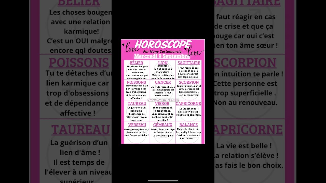 No momento, você está visualizando 🔮HOROSCOPE DU MERCREDI 9 SEPTEMBRE. #oracleamour #guidance #astrology #tarot #voyanceactualite