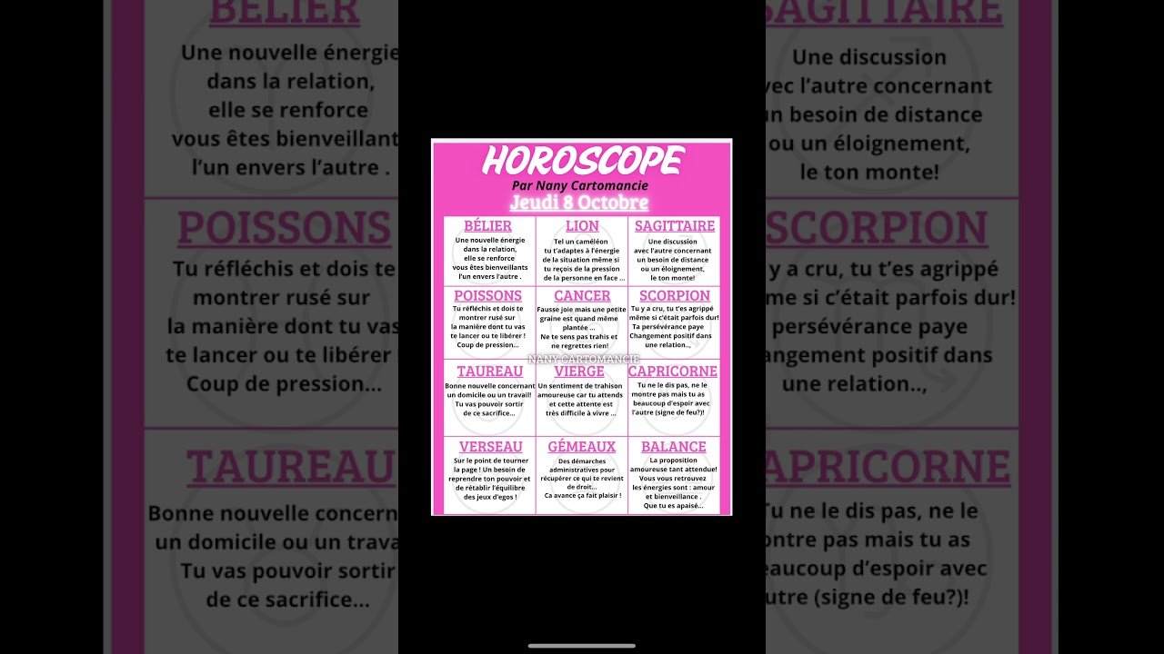 No momento, você está visualizando 🔮HOROSCOPE DU JEUDI 8 OCTOBRE#oracleamour #guidance #astrology #tarot #voyanceactualite